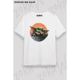 Unisex Oversize Kalıp Starwars Yoda Baby Yoda Tasarım Baskılı Tshirt - Beyaz - XL