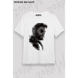 Unisex Oversize Kalıp Thor Baskı Tasarım Baskılı Tshirt - Beyaz - XL