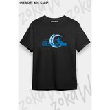 Unisex Oversize Kalıp Wakeboard Shirt Wakeboard Tasarım Baskılı Tshirt - Siyah