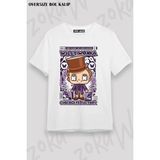 Unisex Oversize Kalıp Willy Wonka Çikolata Fabrikası Tasarım Baskılı Tshirt - Beyaz