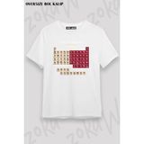 Unisex Oversize Kalıp Wine Shirts Periodic Table Tasarım Baskılı Tshirt - Beyaz - XL