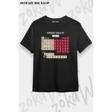 Unisex Oversize Kalıp Wine Shirts Periodic Table Tasarım Baskılı Tshirt - Siyah - XL