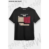 Unisex Oversize Kalıp Wine Shirts Periodic Table Tasarım Baskılı Tshirt - Siyah