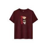 Unisex Oversize Relax Bear Grafik Baskılı Pamuklu Tişört, Streetwear Tarzı, Premium Baskı (Bordo, 2XL)