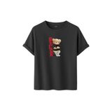 Unisex Oversize Relax Bear Grafik Baskılı Pamuklu Tişört, Streetwear Tarzı, Premium Baskı (Füme, S)