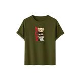 Unisex Oversize Relax Bear Grafik Baskılı Pamuklu Tişört, Streetwear Tarzı, Premium Baskı (Haki, L)