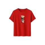 Unisex Oversize Relax Bear Grafik Baskılı Pamuklu Tişört, Streetwear Tarzı, Premium Baskı (Kırmızı, M)