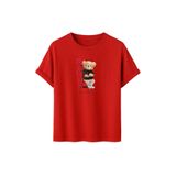 Unisex Oversize Relax Bear Grafik Baskılı Pamuklu Tişört, Streetwear Tarzı, Premium Baskı (Kırmızı, S)