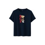 Unisex Oversize Relax Bear Grafik Baskılı Pamuklu Tişört, Streetwear Tarzı, Premium Baskı (Lacivert, M)