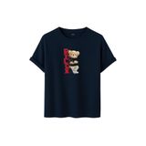 Unisex Oversize Relax Bear Grafik Baskılı Pamuklu Tişört, Streetwear Tarzı, Premium Baskı (Lacivert, XL)