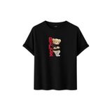 Unisex Oversize Relax Bear Grafik Baskılı Pamuklu Tişört, Streetwear Tarzı, Premium Baskı (Siyah, L)