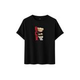 Unisex Oversize Relax Bear Grafik Baskılı Pamuklu Tişört, Streetwear Tarzı, Premium Baskı (Siyah, XL)