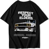 Unisex Oversize Respect Your Elders Bmw T-Shirt Siyah - XL