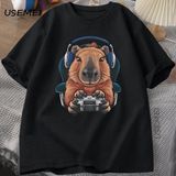 Unisex Oyuncu Kapibara Gömlek, Kapibara Tank Top, Grafik Sevimli Kemirgen Tişörtü, Denetleyic 2982 - Siyah - XL