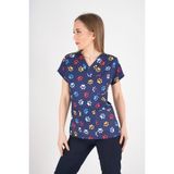 Unisex Pati Desenli Veteriner Doktor Hemşire Hastane Scrubs Tek Üst Üniforması - Lacivert - XL