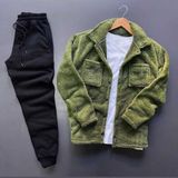 Unisex Pelüş Ceket ve Siyah Eşofman Kombini Alt Üst - XL