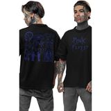 Unisex Pink Floyd Sırt Baskılı Tişört, Oversize Rock Band Temalı Bisiklet Yaka T-Shirt - Siyah - XL