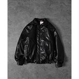 Unisex Premium Oversize Vintage Bomber Deri Ceket - Siyah - XL