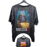 Unisex Professor x Baskılı Yıkamalı Tişört, Oversize Marvel Comics Baskılı Eskitme T-Shirt - 2XL - Siyah