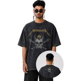 Unisex Punkist Skull Metallica Ense Baskılı Yıkamalı T-Shirt,oversize Rock Band Temalı Retro Tişört - Siyah - 2XL