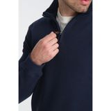 Unisex Regular Fit Pamuklu Petek Örgülü Yarım Fermuarlı Dik Yaka Sweatshirt Lacivert XL