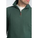 Unisex Regular Fit Pamuklu Petek Örgülü Yarım Fermuarlı Dik Yaka Sweatshirt Yeşil M