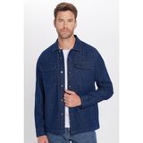 Unisex Relax Fit Rahat Kesim Denim Kot Kapaklı Çift Cepli Lacivert Overshirt Ceket Tarzı Gömlek
