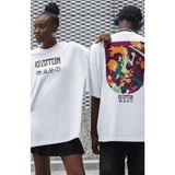 Unisex Renkli LED Zeppeli Sırt Baskılı Tişört, Oversize Rock Band Temalı Bisiklet Yaka T-Shirt - Beyaz