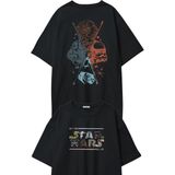 Unisex Retro Darth Vader Sırt Baskılı Tişört, Oversize Star Wars Temalı Bisiklet Yaka T-Shirt - Siyah - 4XL