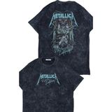 Unisex Ride The Lightning Sırt Yazılı Yıkamalı T-Shirt, Oversize Rock Band Metallica Temalı Tişört - Siyah - 3XL
