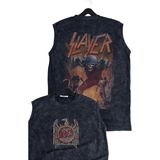 Unisex Rock Band Slayer Sırt Baskılı Yıkamalı Kolsuz Vintage Tişört - Siyah - 4XL