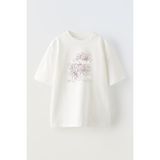 Unisex Sakura Çiçek Tasarım Baskılı Pamuk Beyaz Oversize T-Shirt