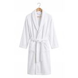 Unisex Şal Yaka Banyo Bornozu %100 Pamuk Beyaz Yetişkin Kadın Erkek