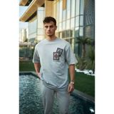 Unisex Salaş Stil Antrasit Eskitme Yıkama Oversize Tasarım Tişört