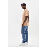 Unisex Salaş Stil Soft Bej Dokulu Pamuklu Oversize Bisiklet Yaka Tişört