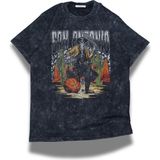 Unisex San Antonio Yazılı Yıkamalı T-Shirt, Oversize Basketbol Temalı Retro Tişört - Siyah