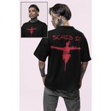 Unisex Scared Of You Sırt Yazılı Tişört, Oversize Korku Film Halloween Temalı T-Shirt - Siyah