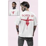 Unisex Scared Of You Sırt Yazılı Tişört, Oversize Korku Film Halloween Temalı T-Shirt - XL - Beyaz