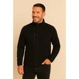 Unisex Siyah Anti-Pilling Tüylenme Yapmayan Standart Fit Tam Fermuarlı Soğuk Geçirmez Polar Hırka - 2XL