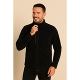 Unisex Siyah Anti-Pilling Tüylenme Yapmayan Standart Fit Tam Fermuarlı Soğuk Geçirmez Polar Hırka - XL