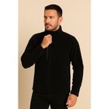 Unisex Siyah Anti-Pilling Tüylenme Yapmayan Standart Fit Tam Fermuarlı Soğuk Geçirmez Polar Hırka