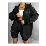 Unisex Siyah Happiest Baskılı Ince Mevsimlik Kapşonlu Oversize Hırka