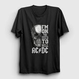 Unisex Siyah Highway To Hell Skull Ac/dc T-Shirt 6423TT