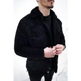 Unisex Siyah Peluş Ceket Slim Fit Uzun Kol Çift Cepli Günlük Stil L Beden