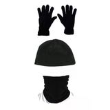 Unisex Siyah Polar Bere Boyunluk Eldiven 3'lü Set