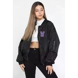Unisex Siyah Premium Gabardin Dokulu Bomber Ceket