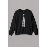 Unisex Siyah Sweatshirt Kravat Piyano Piano Tıe Suit Up Baskılı Sweat