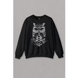 Unisex Siyah Sweatshirt Owl Baykuş Üzgün Kız Güçlü Kadın Baskılı Sweat