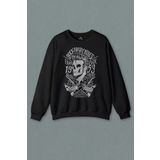 Unisex Siyah Sweatshirt Rockabilly Fight Rock Music Baskılı Sweat