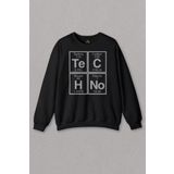 Unisex Siyah Sweatshirt Techno Festival Music House Periyodik Tablo Baskılı Sweat